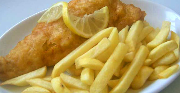 Fish and chips are very popular in a Clacton cafe